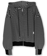 Midnight Flower Stripe Hoodie Zip-up_Black