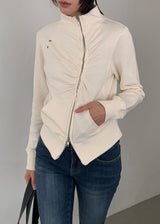 EYELET SHIRRING ZIP-UP
