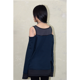 オーバーロックオフショルダーTシャツ : ST. ブルー