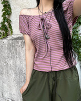 Lollipop striped off-shoulder sleeveless