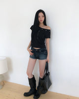 Kit Eyelet Boat Neck Slim Short Sleeve