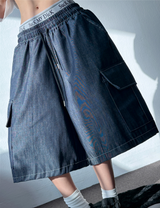 VIVID STITCH CARGO DENIM BERMUDA 💙🩵🤍3COLOR