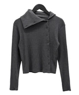 Sailor Collar Unbalanced Button Ribbed T-Shirt