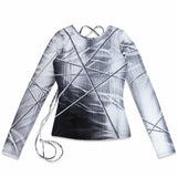 SCATTERED STRING KNIT PRINT TOP . WHITE