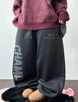 フリースラインドビーディドタトゥーレタープリントワイドロングパンツ 🖤✨ 3 COLOR