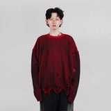 HIERARCHY STUDIOS Chroma - Distressed Red Flux Oversized Knit Sweater