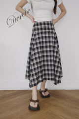 Black Checkered Unbalanced Long Skirt