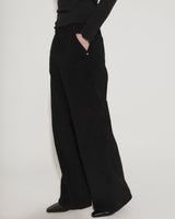 LETTERING CORDUROY WIDE LEG PANTS [BLACK]