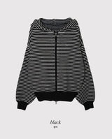Muse Border Pattern Loose Knit 2WAY Hood Zip-up (2color)