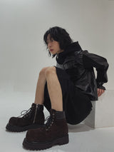[LANARCH] Noble Leather Pocket Hooded Zip-Up