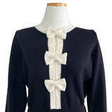 Quiet Bow Ribbon Trim Contrast Knit Long Sleeve Top