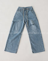 Light blue string strap cutting wide pants