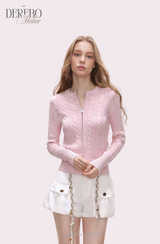 Round Zip-Up Twist Long Sleeve Knitwear
