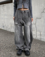 Line big pocket denim pants
