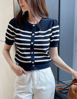Hazel Stripe Puff Knit Cardigan