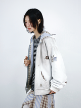 RELABEL (Daylight Fade) Dreamy Striped Patchwork Double-Layer Hand-Stitched Distressed Stitching Heavy-Washed Zip-Up Hoodie