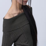 RIBBED OFF-SHOULDER KNIT(CHARCOAL KHAKI)