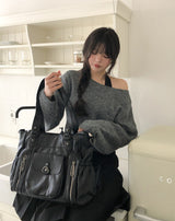 Chippo Button Boat Neck Wool Crop Knit