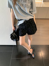 Black dot denim short pants