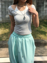 Deep Neck Halter Two Piece Layered Set (3c)