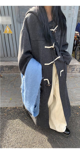 wool charcoal quilting toggle hooded long coat