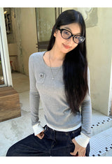 Pocket Layered Round Long Sleeve T-Shirt