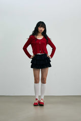 LYLA LAYERED CARDIGAN / RED-WHITE