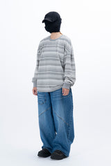 フレーズストライプニットロングスリーブTシャツ