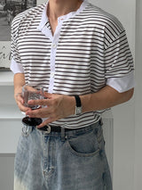 Striped Short-Sleeve Cardigan