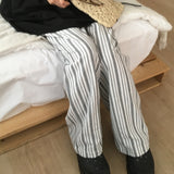 Diner Vertical Stripe Waist Banding Linen Long Summer Pants 2 Colors