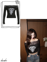 モイラブレースオフショルダーロングスリーブTシャツ