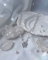 バタフライフェアリーパールチョーカーネックレス - Silver Color