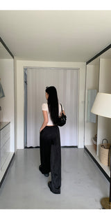 Embo bead wide banding casual pants