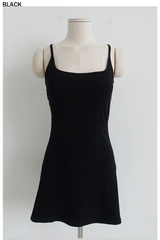 BACK OPEN FLARE MINI DRESS IN BLACK