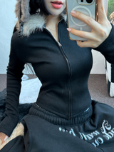 FUR PETIT SLIM HALF CROPPED ZIP-UP 🖤🩶🤍3COLOR