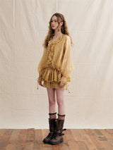 Unique Flare Wave Stripe Punched Drape Shirt Short Pants Set