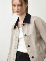 (JK-3014)ESSENTIAL PIGMENT COLLAR DENIM JACKET