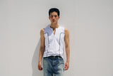 Curved half zip up sleeveless(White)
