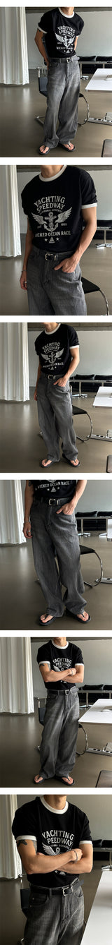 [MUSCLE FIT] オーシャンレース リンガーハーフTシャツ(3color)