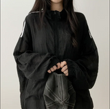 Shelly Gauze Two-Line High-Neck Zip-Up Jumper