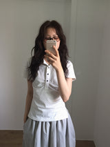Shirring Dot Collar T-Shirt (3color)