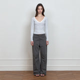 C LACE BUTTON T-SHIRT_LIGHT GREY