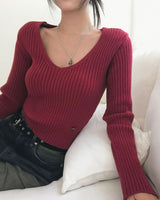 Yami Ribbed Deep V-Neck Knit