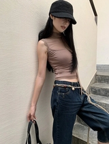 Retro straight capri denim pants