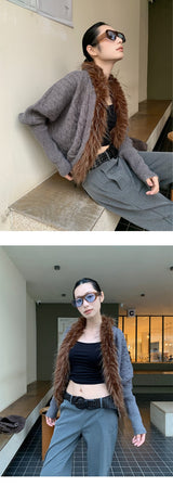 Batwing Fur No Collar Knit Cardigan