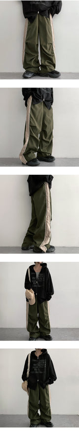 Rashu Side Color Banding Wide Pants (3 colors) Hem String!