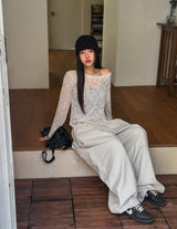 Oat herringbone side pintuck balloon pants