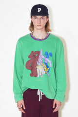 Long-sleeved funny and quirky print sheep-leg sleeve round neck contrast color T-shirt hoodie