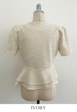 Hene V-neck Bokashi Peplum Jacket Blouse