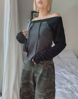 Five Strap Off Shoulder Stripe Long Sleeve